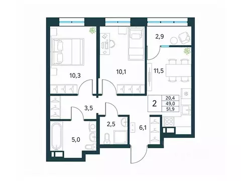 2-к кв. Забайкальский край, Чита Хороший мкр,  (51.9 м)