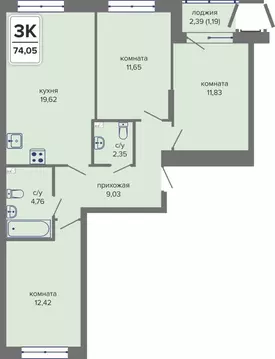 3-к кв. Пермский край, Пермь Гайва мкр,  (74.05 м)