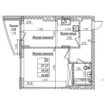 2-к кв. Новосибирская область, Новосибирск ул. Дуси Ковальчук, 242 ...