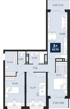 3-комнатная квартира: Тюмень, Арктическая улица, 16 (88.49 м)