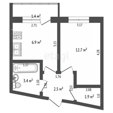 1-к кв. Татарстан, Альметьевск Старое Альметьево мкр, ул. Больничная, ...