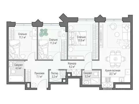 2-к кв. Москва ул. Академика Королева, 21 (83.0 м)