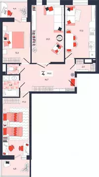 4-к кв. Тульская область, Тула ул. Академика Насоновой, 1А (99.6 м)