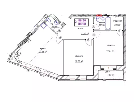 2-комнатная квартира: Ярославль, Ямская улица, 44А (88.9 м)