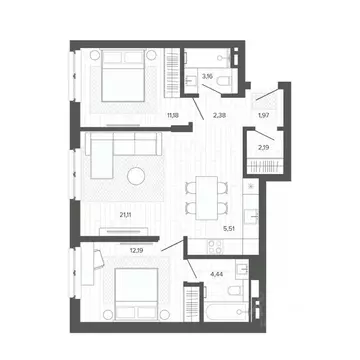 3-к кв. Алтайский край, Барнаул ул. Сизова, 20 (64.13 м)