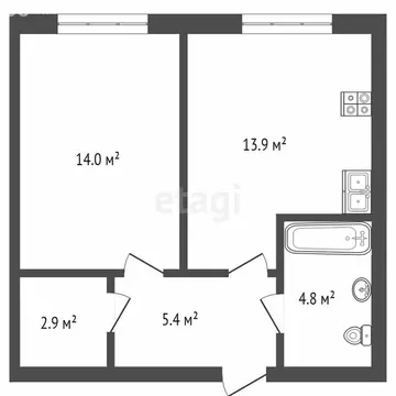1-комнатная квартира: Тюмень, Новгородская улица, 14 (41 м)