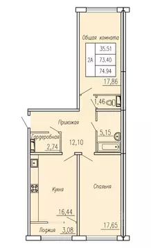 2-к кв. Чувашия, Чебоксары ул. П.В. Дементьева, 4 (74.94 м)