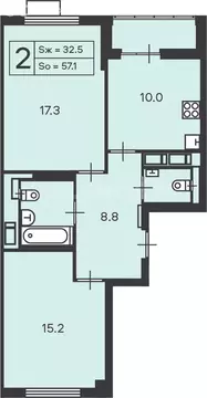 2-комнатная квартира: Москва, Амурская улица, 1к1 (57.1 м)