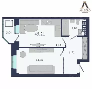 1-к кв. Свердловская область, Екатеринбург ул. Ботаническая, 22 (45.21 ...