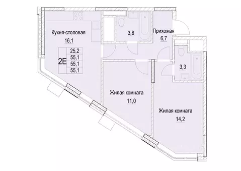 2-к кв. Московская область, Мытищи ул. Академика Каргина, 26А (55.1 м)