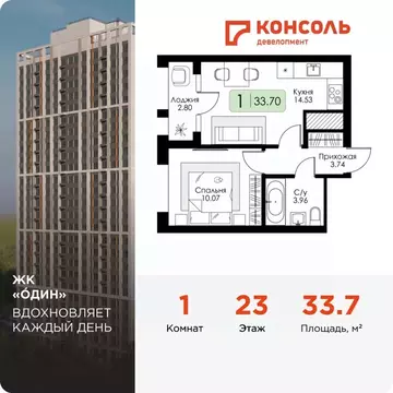 1-к кв. Тульская область, Тула Один жилой комплекс (33.7 м)