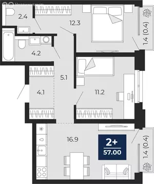 2-комнатная квартира: Тюмень, улица Тимофея Чаркова, 77 (59 м)
