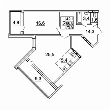 2-к кв. Приморский край, Владивосток Лесная ул., 1В/1 (73.9 м)