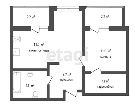 1-комнатная квартира: Тюмень, Ледниковый проезд, 1 (43.7 м)