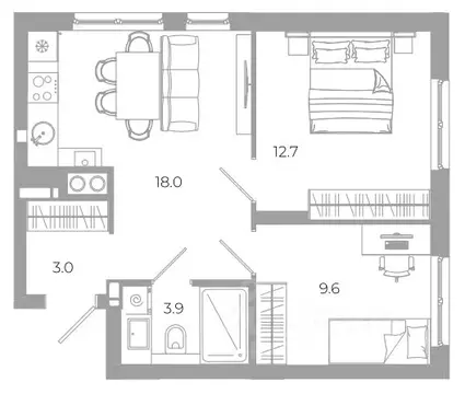 2-к кв. Астраханская область, Астрахань ул. Космонавтов, 18 с/1 (47.2 ...