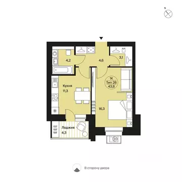 1-к кв. Коми, Сыктывкар Интернациональная ул., 200 (43.8 м)