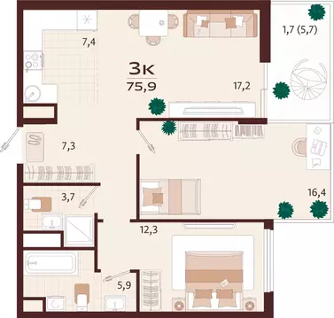 3-к кв. Крым, Ялта ул. Спендиарова, 5 (75.9 м)