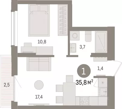 1-к кв. Липецкая область, Липецк пл. Петра Великого, 1 (35.8 м)