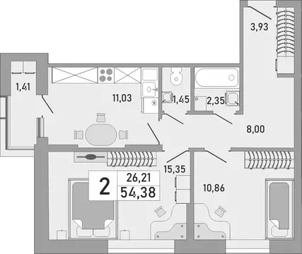 2-к кв. Башкортостан, Уфа Бакалинская ул., 9/1 (54.38 м)