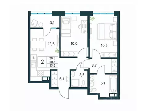 2-к кв. Забайкальский край, Чита Хороший мкр,  (53.6 м)