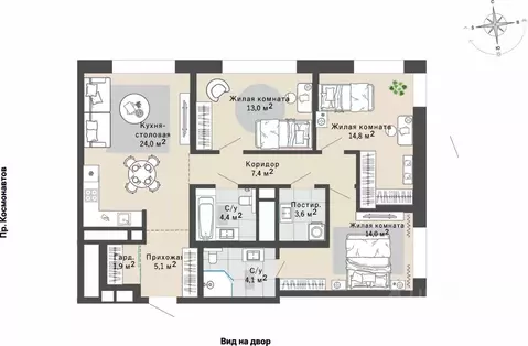 3-к кв. Свердловская область, Екатеринбург Эльмаш жилрайон, Изумрудный ...