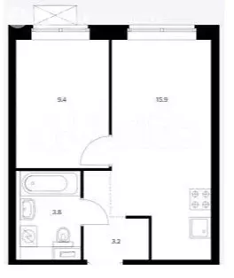 1-комнатная квартира: Утечино, Небесная улица, 2 (32.3 м)