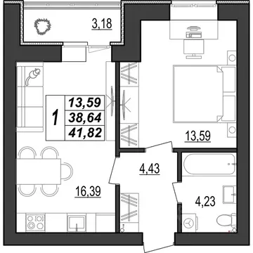 1-к кв. Мордовия, Саранск ул. 1-я Набережная, 56 (41.82 м)