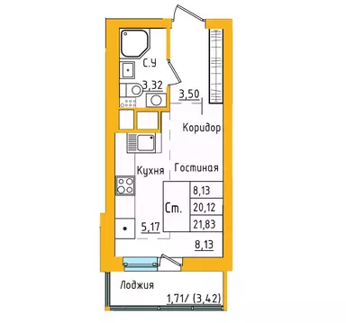 1-к кв. Башкортостан, Уфа ул. Валерия Лесунова, 22 (21.82 м)