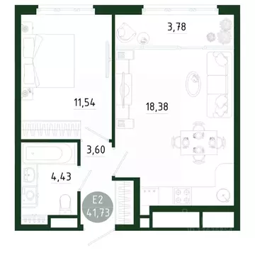 1-к кв. Тульская область, Тула Платон Парк жилой комплекс (41.73 м)