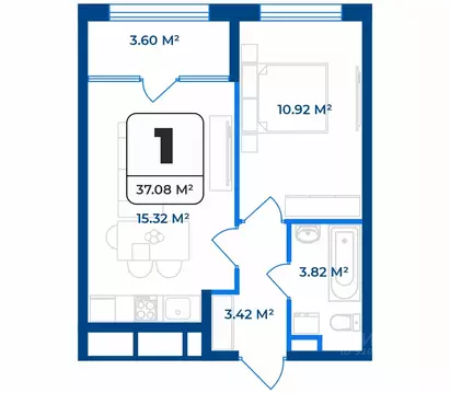1-к кв. Рязанская область, Рязань Телецентр жилрайон,  (37.08 м)