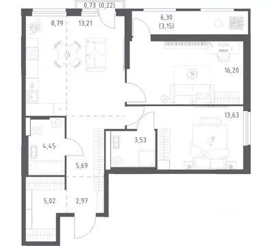2-к кв. Башкортостан, Уфа ул. Минигали Губайдуллина, 8к9 (76.86 м)