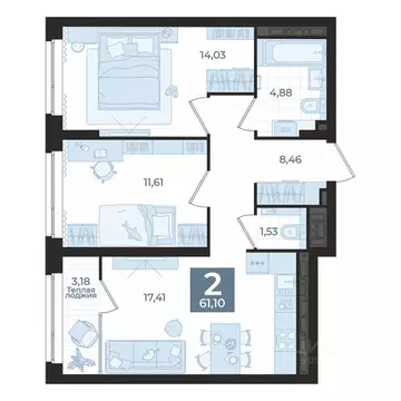 2-к кв. Свердловская область, Екатеринбург пер. Ударников, 33 (61.1 м)