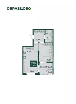 2-комнатная квартира: Краснодар, улица Адмирала Макарова, 5к3 (42.13 ...