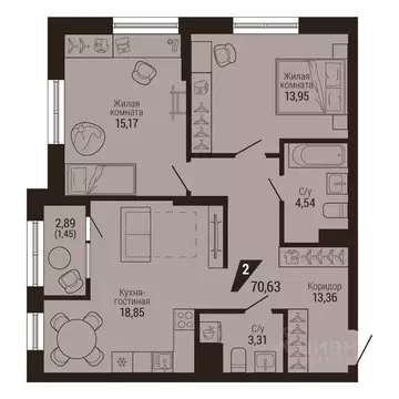 2-к кв. Свердловская область, Екатеринбург Центральный жилрайон, Дом 7 ...