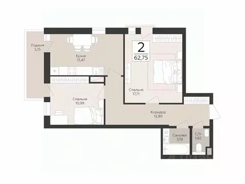 2-к кв. Самарская область, Самара  (62.75 м)