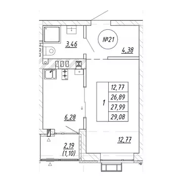 1-к кв. Калининградская область, Зеленоградск  (29.08 м)