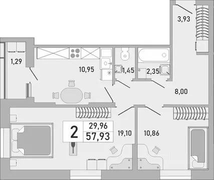 2-к кв. Башкортостан, Уфа Бакалинская ул., 9/1 (57.93 м)