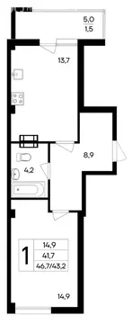 1-комнатная квартира: Симферополь, улица 51-й Армии, 124 (46.7 м)