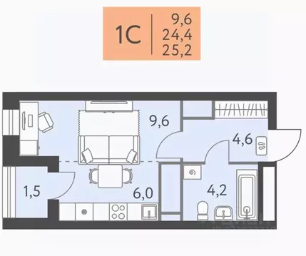 Студия Пермский край, Пермь ул. Левченко, 8 (25.2 м)