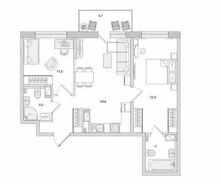 2-комнатная квартира: Санкт-Петербург, Белоостровская улица, 10к3 (61 ...