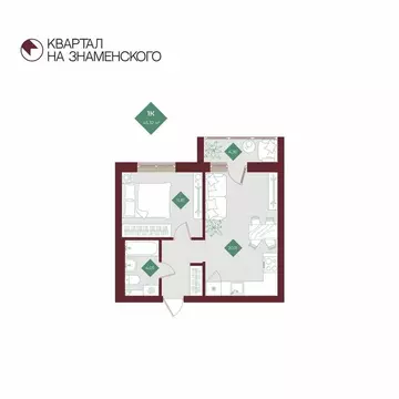 1-комнатная квартира: Тобольск, микрорайон 3Б, 6Бк2 (45.32 м)