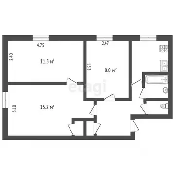 3-к кв. Калужская область, Калуга пер. Малинники, 7 (52.0 м)