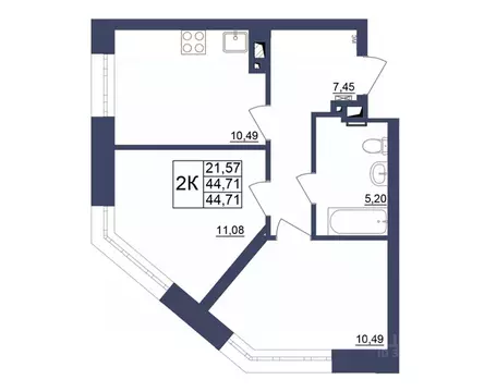 2-к кв. Башкортостан, Уфа Космос жилой комплекс, лит1 (44.46 м)