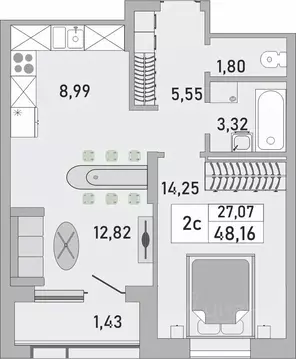 2-к кв. Башкортостан, Уфа Бакалинская ул., 9/1 (48.16 м)