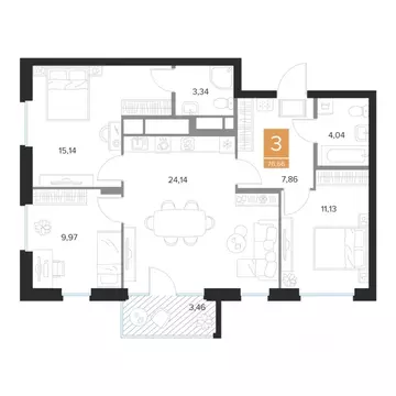 3-к кв. Курская область, Курск Парковый квартал Чувства жилой комплекс ...