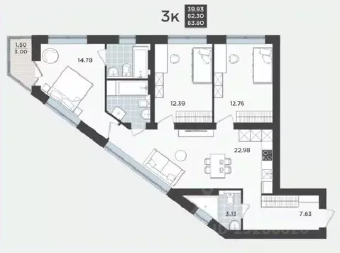 3-к кв. Калининградская область, Калининград Арсенальная ул., 31к3 ...