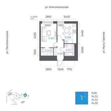 1-к кв. Башкортостан, Уфа Глумилино-1 мкр, 8-е Небо жилой комплекс ...