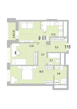 2-к кв. Свердловская область, Екатеринбург ул. Черкасская, 5к3 (62.9 ...