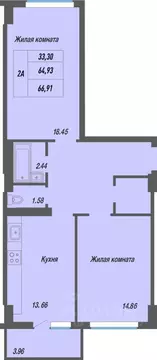 2-к кв. Чувашия, Чебоксары просп. Геннадия Айги, 17 (66.3 м)