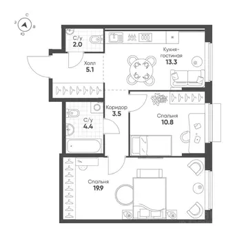 2-к кв. Свердловская область, Екатеринбург Солнечный жилрайон,  (59.0 ...